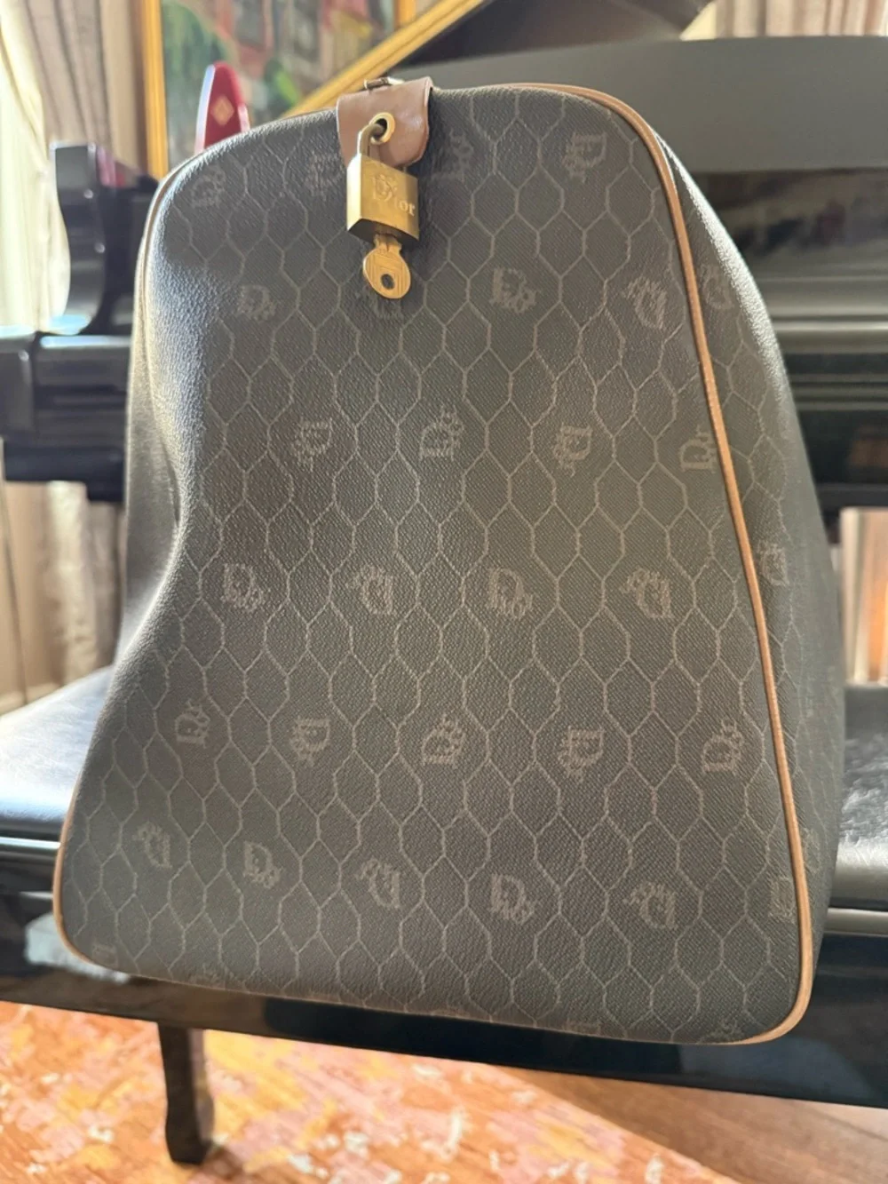 Christian Dior Brown and Orange Leather Trim Travel Duffel Bag - Picture 7 of 11